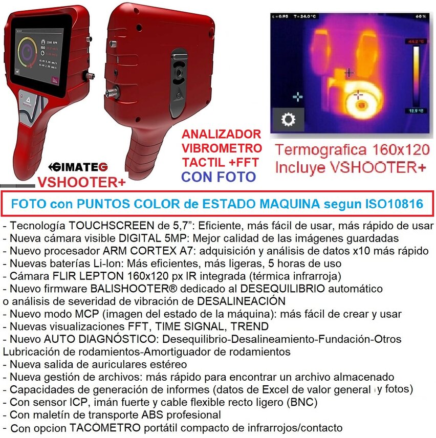 caracteristicas analizador vibraciones facil segun ISO 10816 VSHOOTER+ GimateG