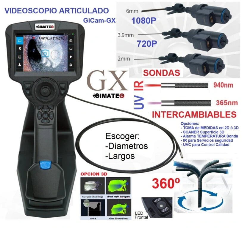 videoscopio industrial articulado 4 ejes 6mm 1080px GX gimateg