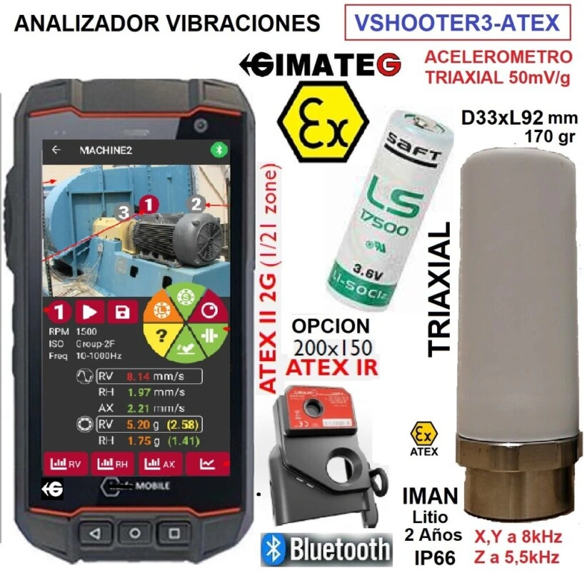 analizador vibracion ATEX ISO 10816 maquina rotativa VShooter3 gimateg