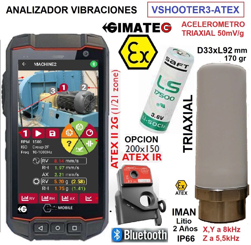 analizador vibracion ATEX ISO 10816 maquina rotativa VShooter3 gimateg