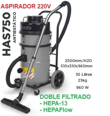 aspirador industrial antiestatico HEPA13 polvo H HAS750 GMT